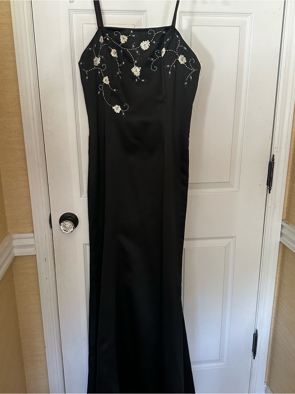 DaVinci Black Evening Gown with White Floral Beading